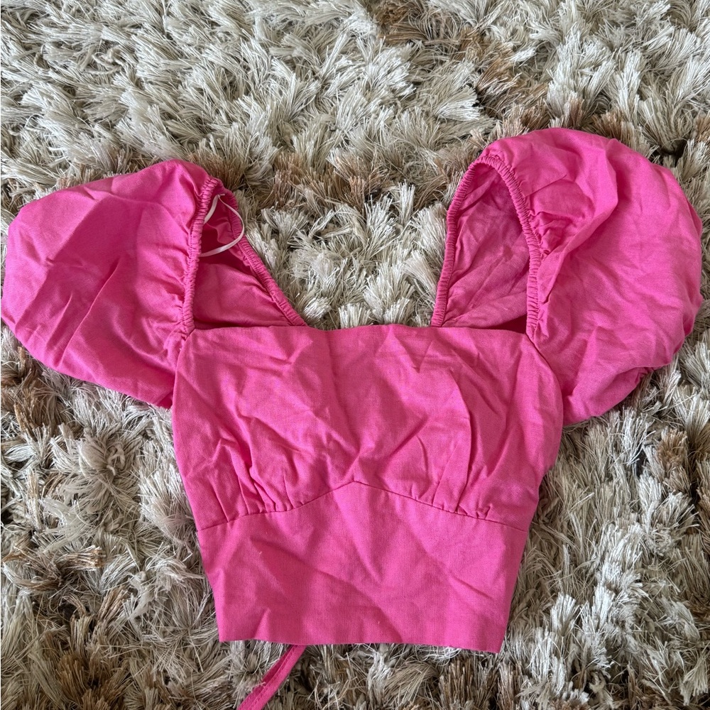 Pink Puff Sleeve Women's Top